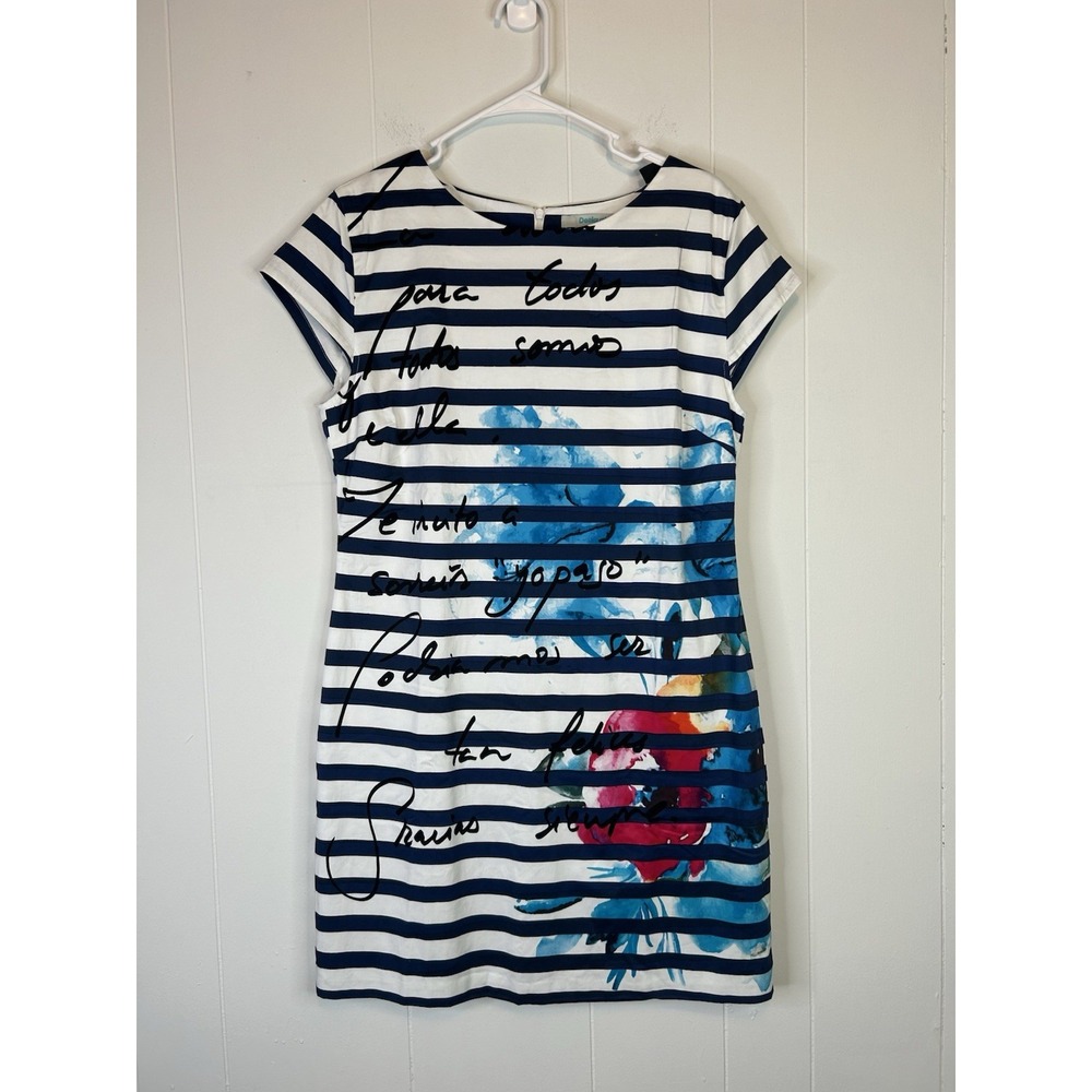 Desigual Navy and White Striped Cap-Sleeve Shift Dress Size 42/large US 272